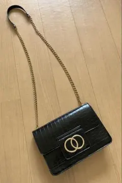 クロコダイル風ブラックショルダーバッグ