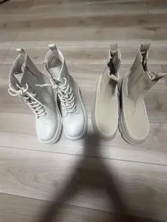ホワイト・ベージュ 厚底ブーツセット