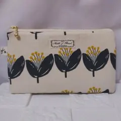 フラットポーチ 花柄 つぼみ 生成り