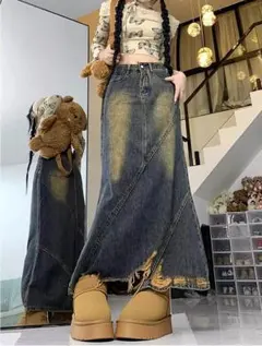 大きいサイズ レディース デニム　スカート　春夏 秋 新品 ダメージ