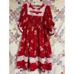 US vintage 60s 70s 小花柄 ワンピース 赤 レース talon - メルカリ