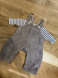 プティマイン くまさんモコモコサロペット＆ボーダーロンパース 70cm