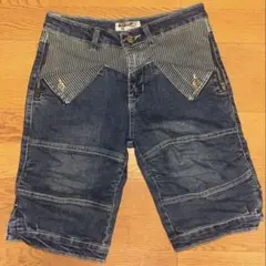 デニムハーフパンツ ストライプポケット ウエスト:70