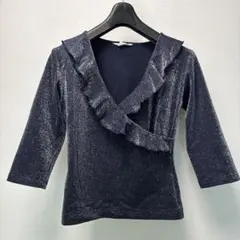 社交ダンス　トップス　ラメ　ストレッチ　紺のサムネイル