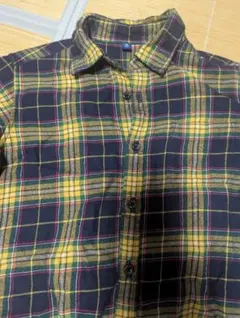 ユニクロ 長袖チェックシャツ ネイビー・イエロー