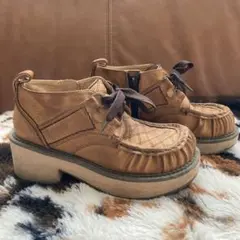 ブラウンレザー フリンジ付きブーツ