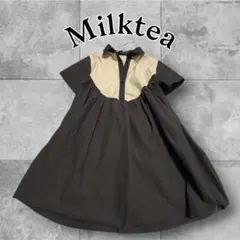 美品 ミルクティー マタニティ 授乳服 バイカラー シャツワンピース チャコールのサムネイル