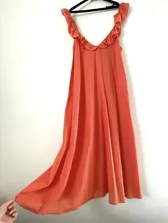 オレンジ フリル付きキャミソールロングワンピース H＆M