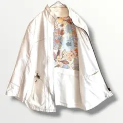 コットン ジャケットブルゾン 裏地花柄　メッシュ　L相当　刺繍　ユニセックス