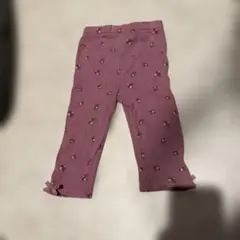 花柄リボン付きリブ編みパンツ　冬　長ズボン　80 プティマイン　紫