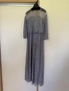 結婚式お呼ばれドレス　くすみパープル レース マキシドレス サイズ38