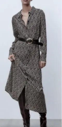 新品　ZARA総柄ロングシャツワンピース