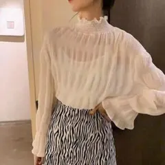 〈o27〉シフォン ハイネック 細ブラウス シアー カットソー トップス 韓国