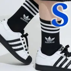 【Sサイズ】アディダス　ミッドカット　クルーソックス　ブラック×ホワイト 1