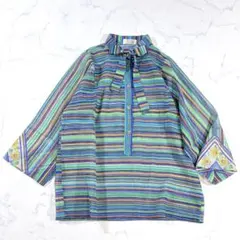 D.B. DAITO BOEKI 七分袖 ボーダー柄 シアーシャツ リボン