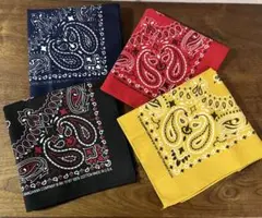 HAV-A-HANK バンダナ4枚SET ペイズリー柄 USA製。黒×R 赤黄紺