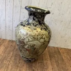 特大46cm】薩摩焼 金彩 花鳥武者絵 飾り壺 時代物 骨董 金襴手 大壺