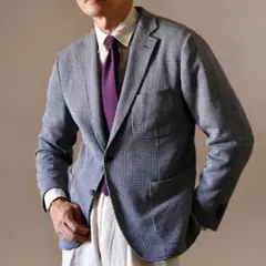 <美品>BELVEST ネイビー ウール リネン ジャケット サイズ48 Belvest（ベルベスト）ウールシルクリネンメランジホップサック