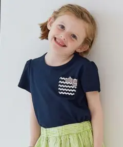 美品 グリーンレーベルリラクシング 115 ネイビーポケットリボンTシャツ