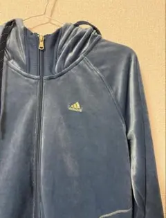 【adidas】アディダス ベロア フルジップパーカー ブルーグレー OT