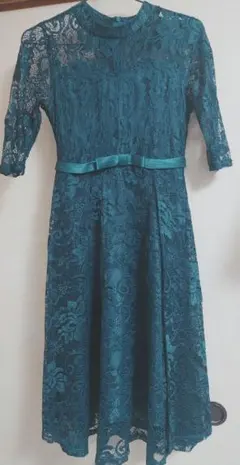 深緑 パーティドレス 総レース