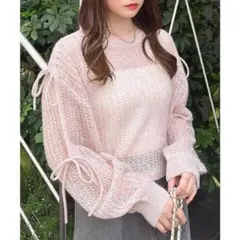 ✨未使用✨INGNI 3Gショルダースリットリボンモヘアニット M ピンク