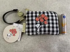 スヌーピー　パスケース　バルーンチェックスヌーピー