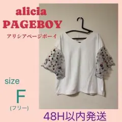 alicia PAGEBOY 袖 フリル 小花 刺繍 レース トップス Ｆ