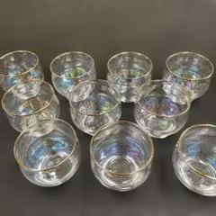 虹色光沢 ガラスコップ 10個セット　金色の縁取りオーロラに輝くグラスら