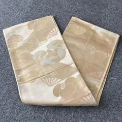 ベージュ、金系 花柄 袋帯