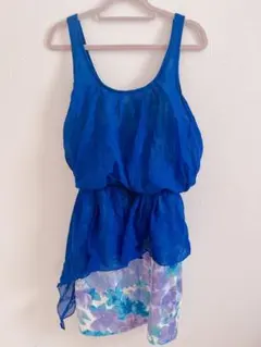 rienda ブルー×花柄 ノースリーブ ワンピース