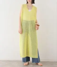 ADAWAS イエロー ノースリーブ ロングワンピースのサムネイル