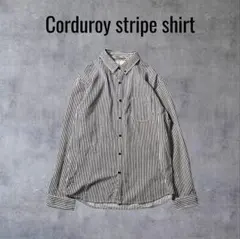 ikka XL コーデュロイ 黒白ストライプ 長袖シャツ 大きいサイズ