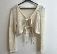 アイボリー ニット クロップドカーディガン