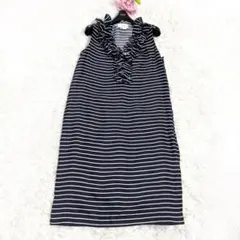 【*屋様 ケイトスペード シルク100% ボーダー フリル ノースリーブ ワンピ