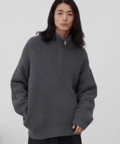HALF ZIP AZE KNIT ブラウン
