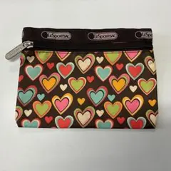 美品 レスポートサック ポーチ カラフル ハート柄 ブラウン マルチカラー