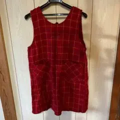 赤のチェック柄ノースリーブワンピース