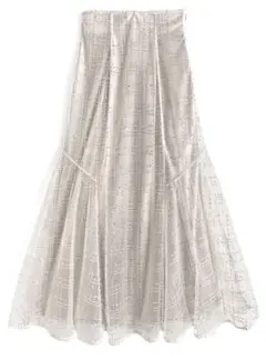 スパンコールチェックチュールフレアスカート[tu1029]