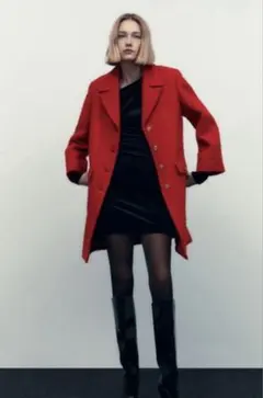 ZARA 赤コート　ウール混コートのサムネイル