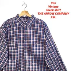 90s vintage アローカンパニー　チェックシャツ　ネイビー　2XLのサムネイル