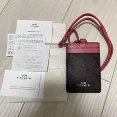 COACH レザー パスケース ブラウン×ピンク