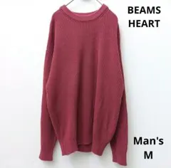 ビームスハート　メンズ長袖ニット　M　レッド　シンプル