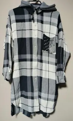 【ZARA BASIC】フード付きチェックシャツ