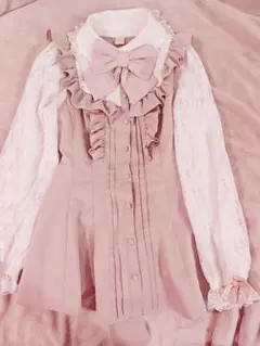 シークレットハニー 袖レースピンタックフリルヨーク切替 セットアップ ピンク