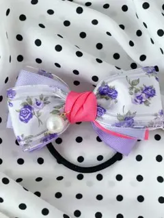 パープルフラワーピンクミックスリボンゴム