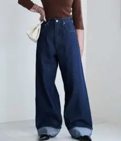 ヴィンテージライク ロールアップ ハイウエストルーズデニムパンツ