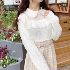 evelyn エブリン シフォン襟ニット ホワイト ※訳あり