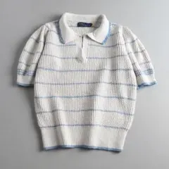 ラルフローレン　綿１００％　サマーニット　半袖　ボーダー柄　アイボリー　美品
