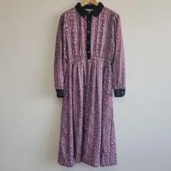 パラビオン パープル花柄ストライプワンピース